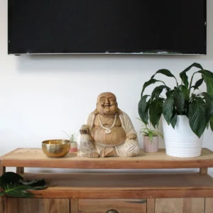 Handgjord Buddha-staty i Suarträ 40 cm vitlaserad - produktbild 2