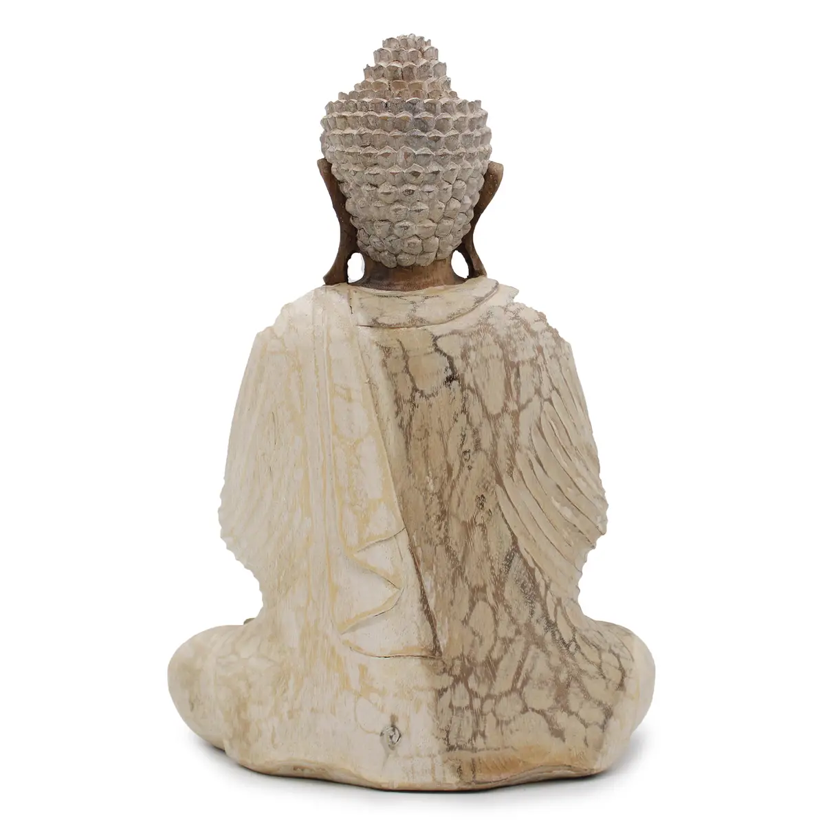 Handgjord Buddha-staty i Suarträ 40 cm vitlaserad - produktbild 2
