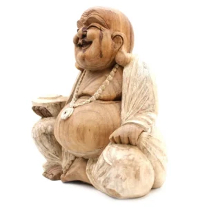 Handgjord Buddha-staty i Suarträ 40 cm vitlaserad - produktbild 3