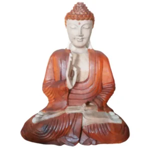 Handsnidad Buddha-staty i trä med undervisande gest, 60 cm hög