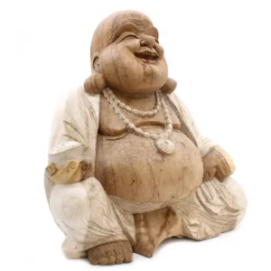 Handgjord Buddha-staty i trä 50 cm med vitlasyr - produktbild 3