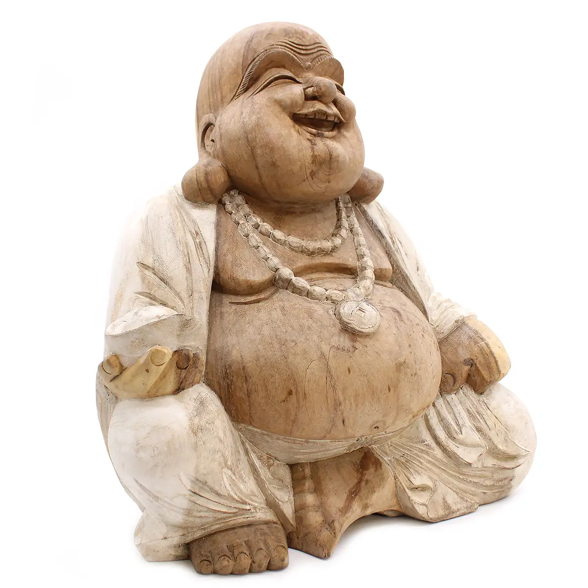 Handgjord Buddha-staty i trä 50 cm med vitlasyr - produktbild 3