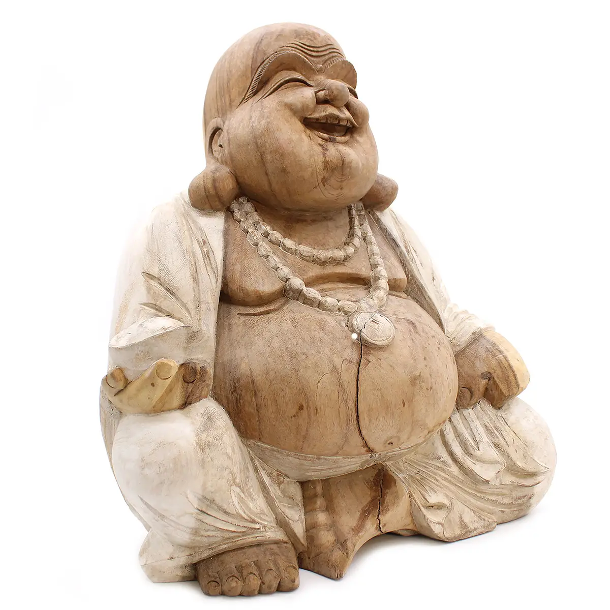 Handgjord Buddha-staty i trä 50 cm med vitlasyr - produktbild 4