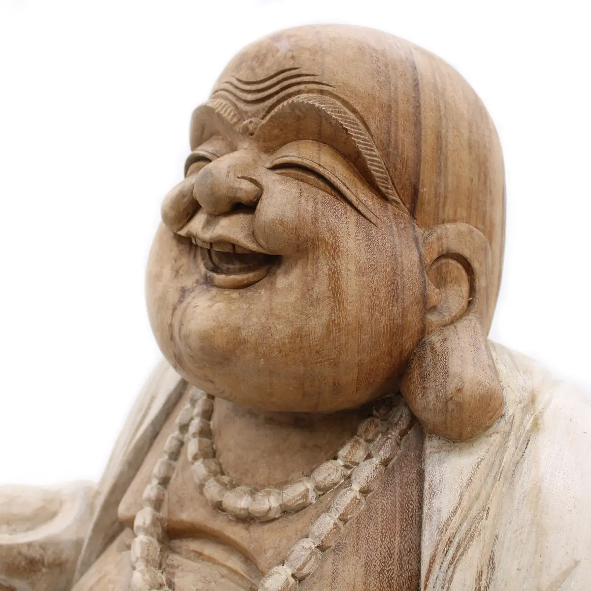 Handgjord Buddha-staty i trä 50 cm med vitlasyr - produktbild 5