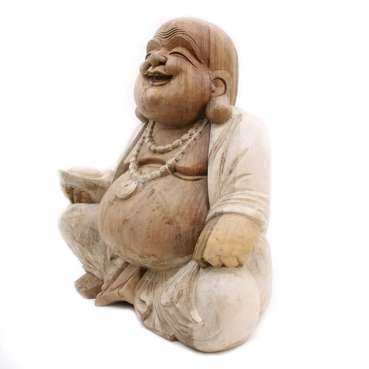 Handgjord Buddha-staty i trä 50 cm med vitlasyr - produktbild 6