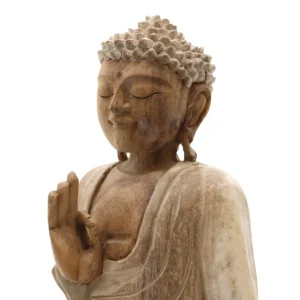 Handgjord Buddha-staty i vitlaserad träfinish, 30 cm - produktbild 2