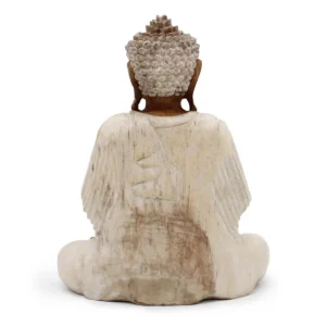 Handgjord Buddha-staty i vitlaserad träfinish, 30 cm - produktbild 3