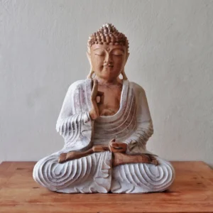 Handgjord Buddha-staty i vitlaserad träfinish, 30 cm - produktbild 5