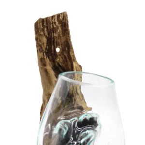 Handgjord hängande skål i smält glas på trä - produktbild 5