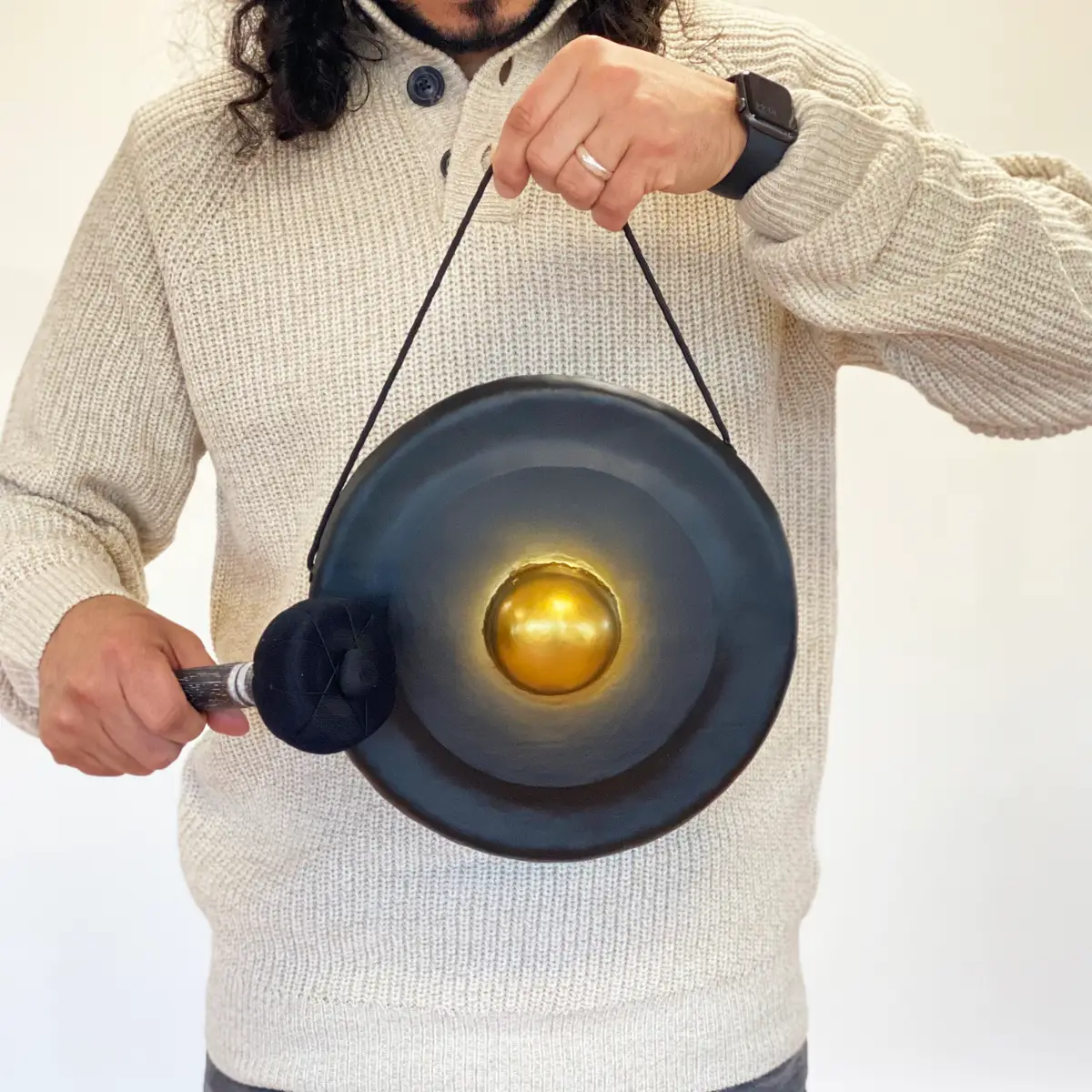 Handgjord helande gong med stativ 25 cm svart - produktbild 7