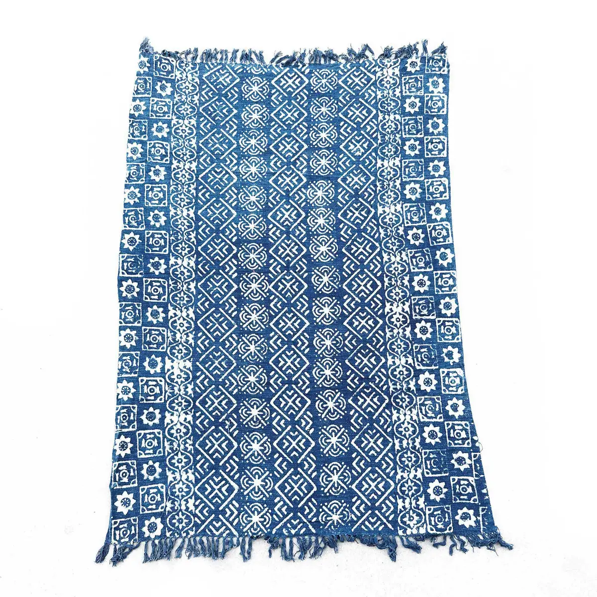 Handgjord indigoblå pläd med mönster 170x120 cm - produktbild 4