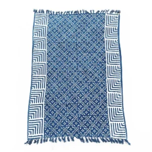 Handgjord indigoblå pläd med mönster 170x120 cm - produktbild 4