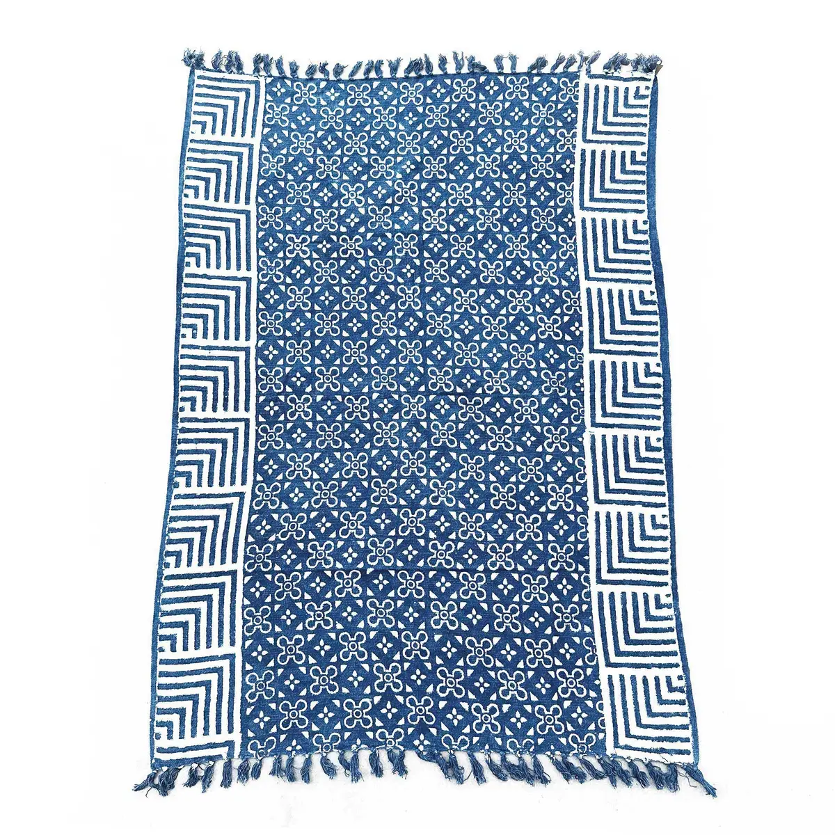 Handgjord indigoblå pläd med mönster 170x120 cm - produktbild 4
