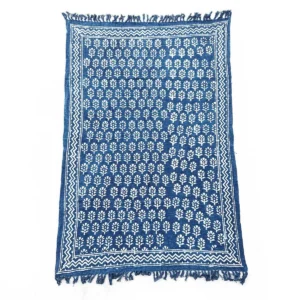 Handgjord indigoblå pläd med mönster 170x120 cm Chhota Flower - produktbild 4