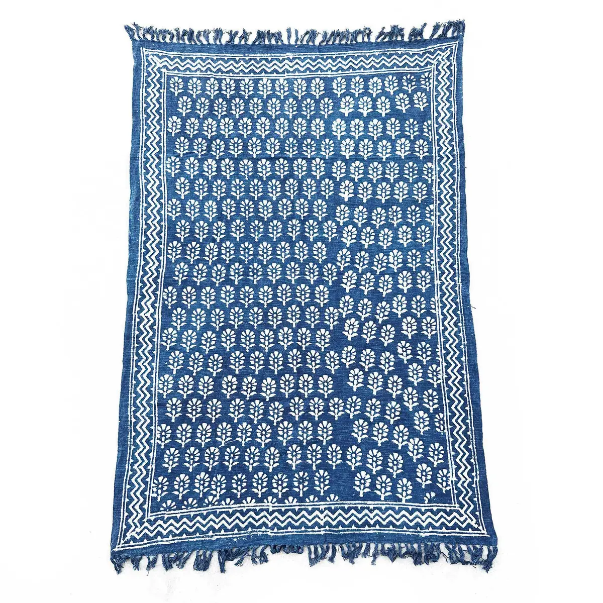 Handgjord indigoblå pläd med mönster 170x120 cm Chhota Flower - produktbild 4