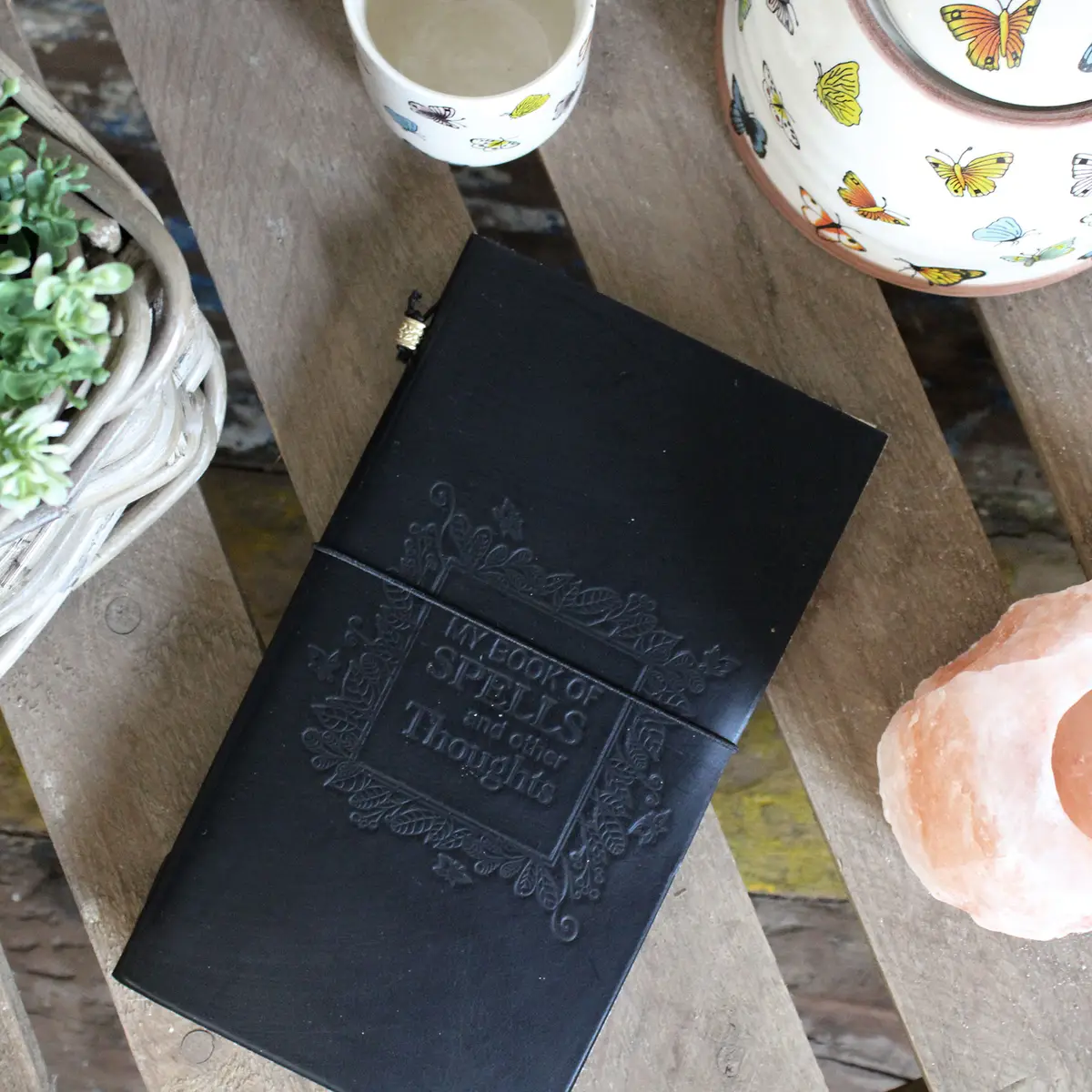 Handgjord läderjournal med omslag och tomma sidor, svart - produktbild 4