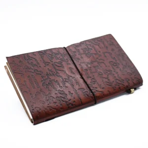 Handgjord läderjournal med präglad design - Brun, 80 sidor - produktbild 2