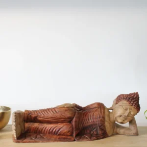 Handgjord liggande Buddha-staty i trä 50 cm - produktbild 2