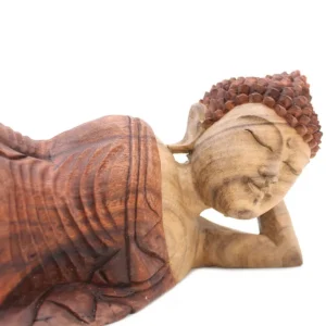 Handgjord liggande Buddha-staty i trä 50 cm - produktbild 4