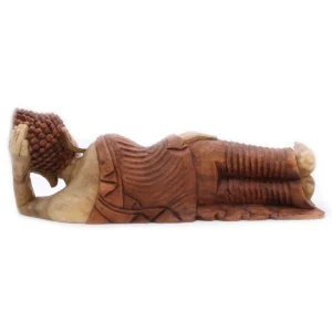 Handgjord liggande Buddha-staty i trä 50 cm - produktbild 5