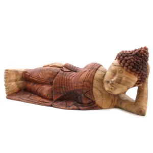 Handgjord liggande Buddha-staty i trä 50 cm - produktbild 6