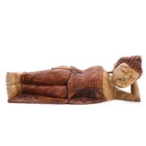 Handgjord liggande Buddha-staty i trä 50 cm - produktbild 7