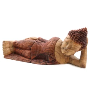 Handgjord liggande Buddha-staty i trä 50 cm - produktbild 8