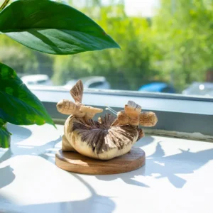 Handgjord parasitträskulptur med bin - produktbild 3