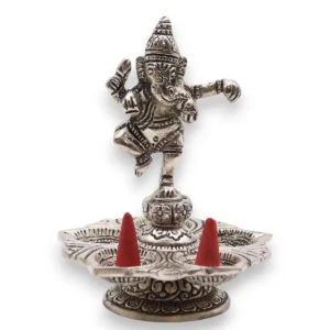 Handgjord rökelsehållare i aluminium med dansande Ganesha 14x10 cm - produktbild 2