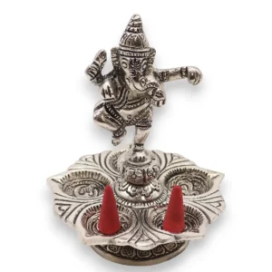 Handgjord rökelsehållare i aluminium med dansande Ganesha 14x10 cm - produktbild 4