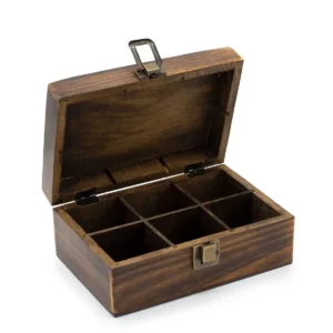 Handgjord teask i mangoträ med 6 fack och lås 23x15x9,5 cm - produktbild 4