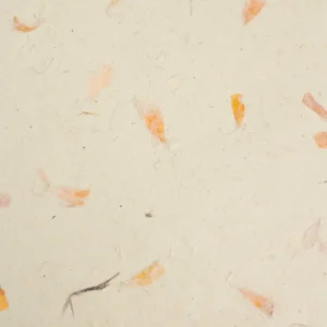 Närbild på handgjort Lokta-papper med inbäddade orange ringblomsterblad
