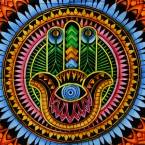 Handmålad bomullsväggbonad med Hamsa-motiv - produktbild 2