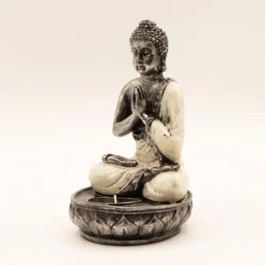 Handmålad Buddha-staty i resin med ljushållare, vit, medelstor - produktbild 2