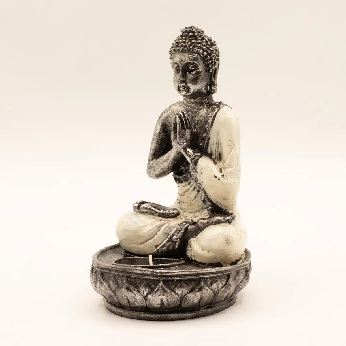 Handmålad Buddha-staty i resin med ljushållare, vit, medelstor - produktbild 2