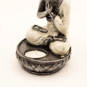 Handmålad Buddha-staty i resin med ljushållare, vit, medelstor - produktbild 4