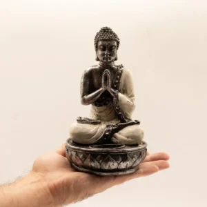 Handmålad Buddha-staty i resin med ljushållare, vit, medelstor - produktbild 6