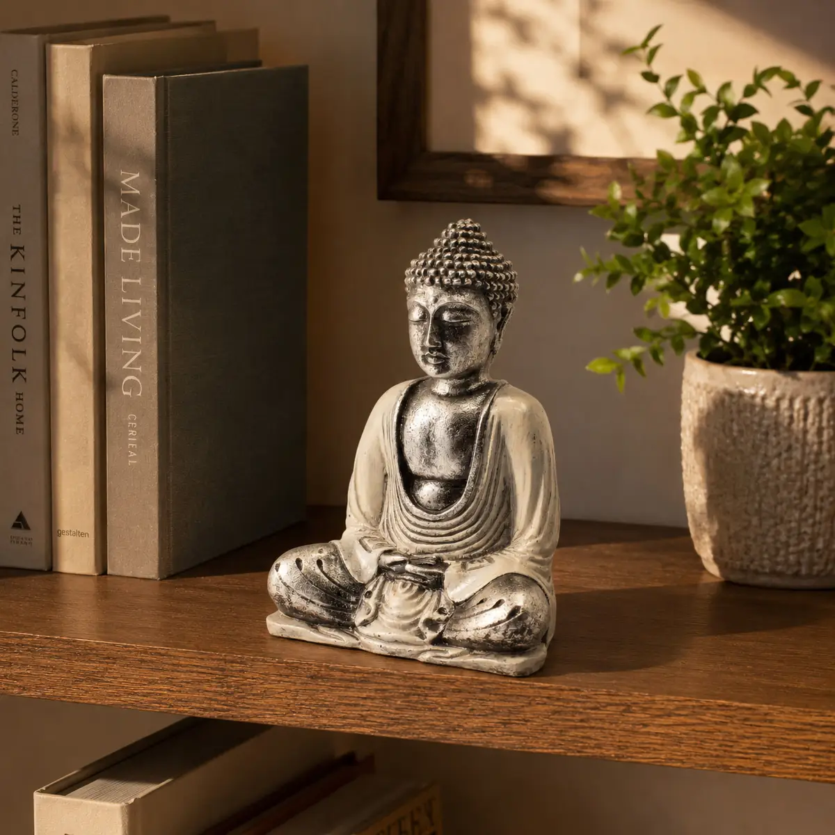 Handmålad Buddha-staty i resin, medium - produktbild 3