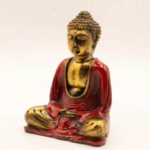 Handmålad Buddha-staty i resin, röd och guld, medium - produktbild 3