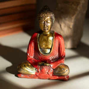 Handmålad Buddha-staty i resin, röd och guld, medium - produktbild 5