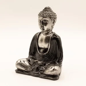 Handmålad Buddha-staty i resin svart och grå, medium - produktbild 3