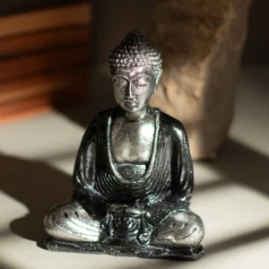 Handmålad Buddha-staty i resin svart och grå, medium - produktbild 4