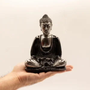 Handmålad Buddha-staty i resin svart och grå, medium - produktbild 5