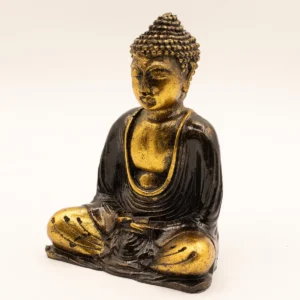 Handmålad Buddha-staty i resin svart och guld, medium - produktbild 2