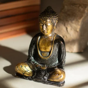 Handmålad Buddha-staty i resin svart och guld, medium - produktbild 4