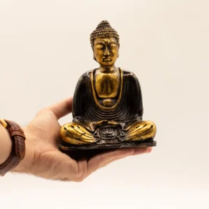 Handmålad Buddha-staty i resin svart och guld, medium - produktbild 5
