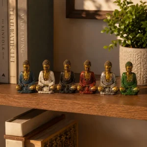 Handmålad liten Buddha-staty i resin i olika färger - produktbild 3