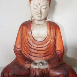 Handskuren Buddha-staty i Suarträ 40 cm med nedåtvänd hand - produktbild 2