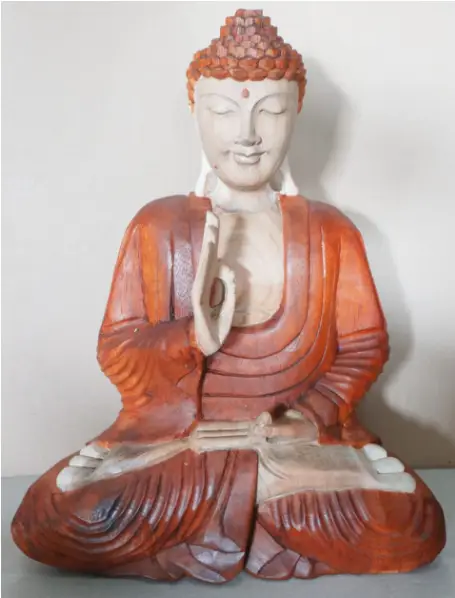 Handskuren Buddha-staty i Suarträ 40 cm med undervisningsgest - produktbild 3