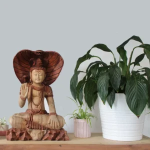 Handskuren Buddha-staty i Suarträ – Shiva med kobra, 50 cm - produktbild 10